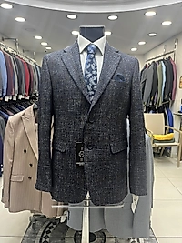 BÜYÜK BEDEN YÜNLÜ KIŞLIK ERKEK CEKETİ KOYU LACİVERT