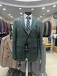 BÜYÜK BEDEN YÜNLÜ KIŞLIK ERKEK CEKETİ SU YEŞİL