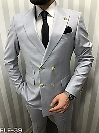 Acık gri flafıl kruvaze takım (çift cepli model)